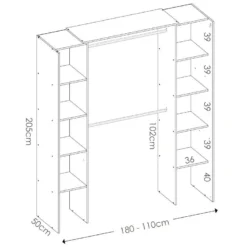 Dressing Extensible DORIAN Avec Rideau - L110/180 Cm - Coloris : Blanc Et Gris -Sominova Soldes Boutique dressing 390169