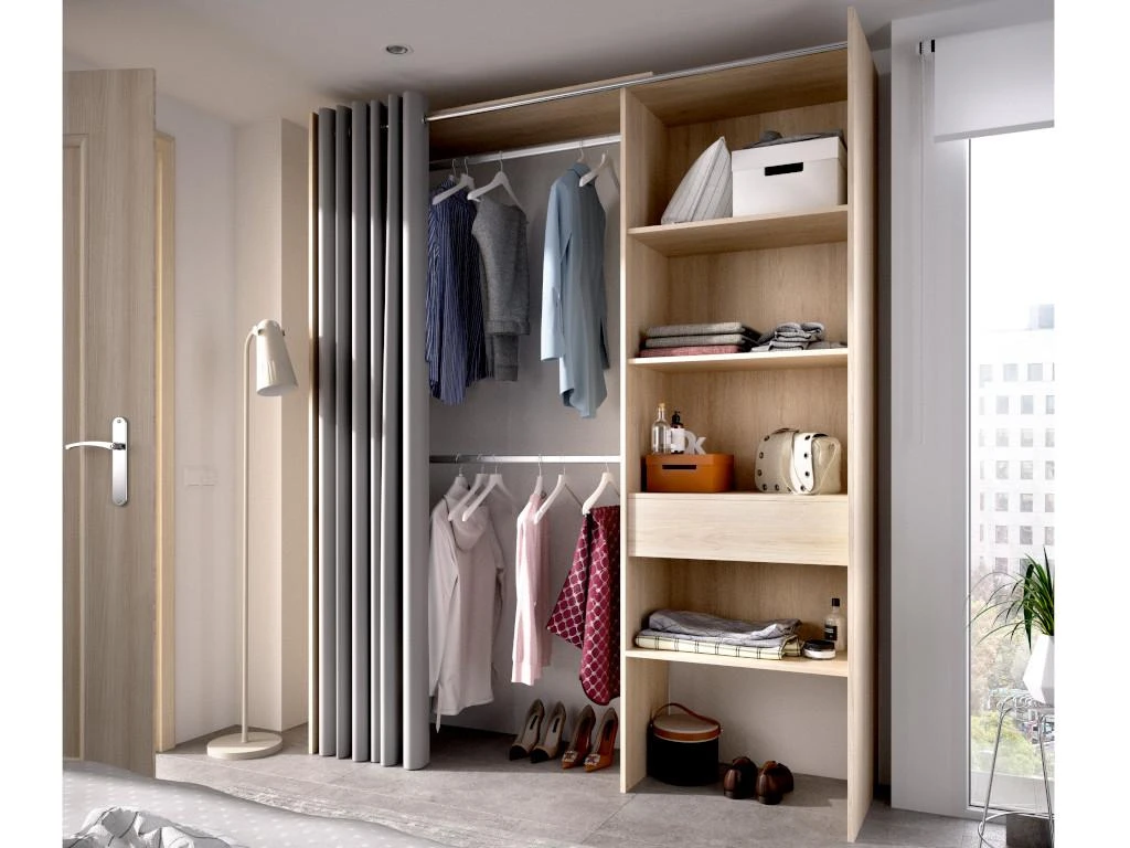 Dressing Extensible LAURENT - L.110/160 Cm - Coloris : Chêne Et Gris 4 Dressing Extensible LAURENT - L.110/160 Cm - Coloris : Chêne Et Gris – Image 2