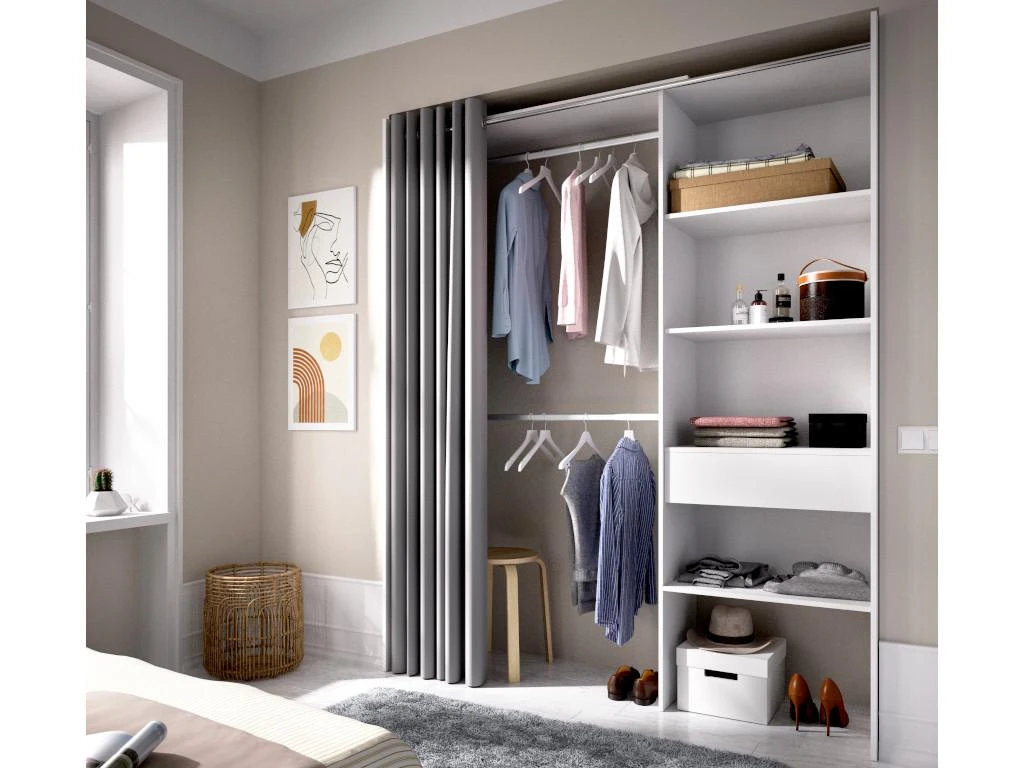 Dressing Extensible LAURENT - L.110/160 Cm - Coloris : Blanc Et Gris 4 Dressing Extensible LAURENT - L.110/160 Cm - Coloris : Blanc Et Gris – Image 2