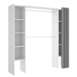 Dressing Extensible DORIAN Avec Rideau - L110/180 Cm - Coloris : Blanc Et Gris -Sominova Soldes Boutique dressing 394913