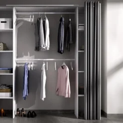 Dressing Extensible DORIAN Avec Rideau - L110/180 Cm - Coloris : Blanc Et Gris