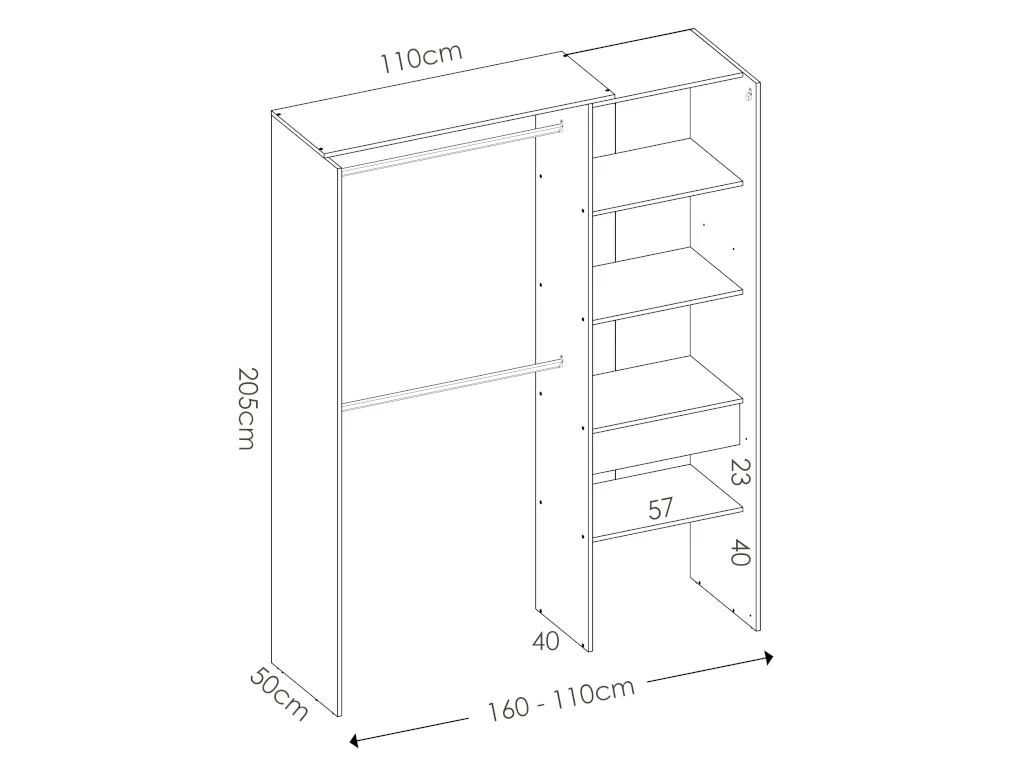 Dressing Extensible LAURENT - L.110/160 Cm - Coloris : Blanc Et Gris 6 Dressing Extensible LAURENT - L.110/160 Cm - Coloris : Blanc Et Gris – Image 4