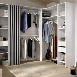 Dressing D'angle Extensible GONTRAN - L164/214 Cm - Blanc Et Gris