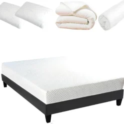 BELLECOUR LITERIE | Pack Prêt à Dormir ABSOLU 140x190 Cm | Matelas Mémoire De Forme + Sommier + Accessoires