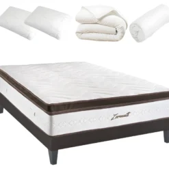 BELLECOUR LITERIE | Pack Prêt à Dormir ZERMATT 160x200 Cm | Matelas Mémoire De Forme + Sommier + Accessoires