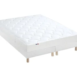 Ensemble Matelas 100% Latex 3 Zones ESSENTIEL + Sommier - Fabriqué En France Dimensions - 2x80 X 200 Cm, Sommier - Blanc