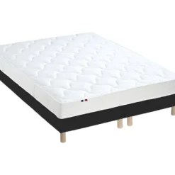 Ensemble Matelas 100% Latex 3 Zones ESSENTIEL + Sommier - Fabriqué En France Dimensions - 2x80 X 200 Cm, Sommier - Noir