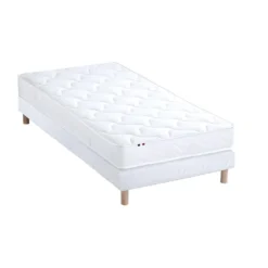 Ensemble Matelas 100% Latex 3 Zones ESSENTIEL + Sommier - Fabriqué En France Dimensions - 90 X 190 Cm, Sommier - Blanc