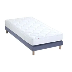 Ensemble Matelas 100% Latex 3 Zones ESSENTIEL + Sommier - Fabriqué En France Dimensions - 90 X 190 Cm, Sommier - Bleu Denim