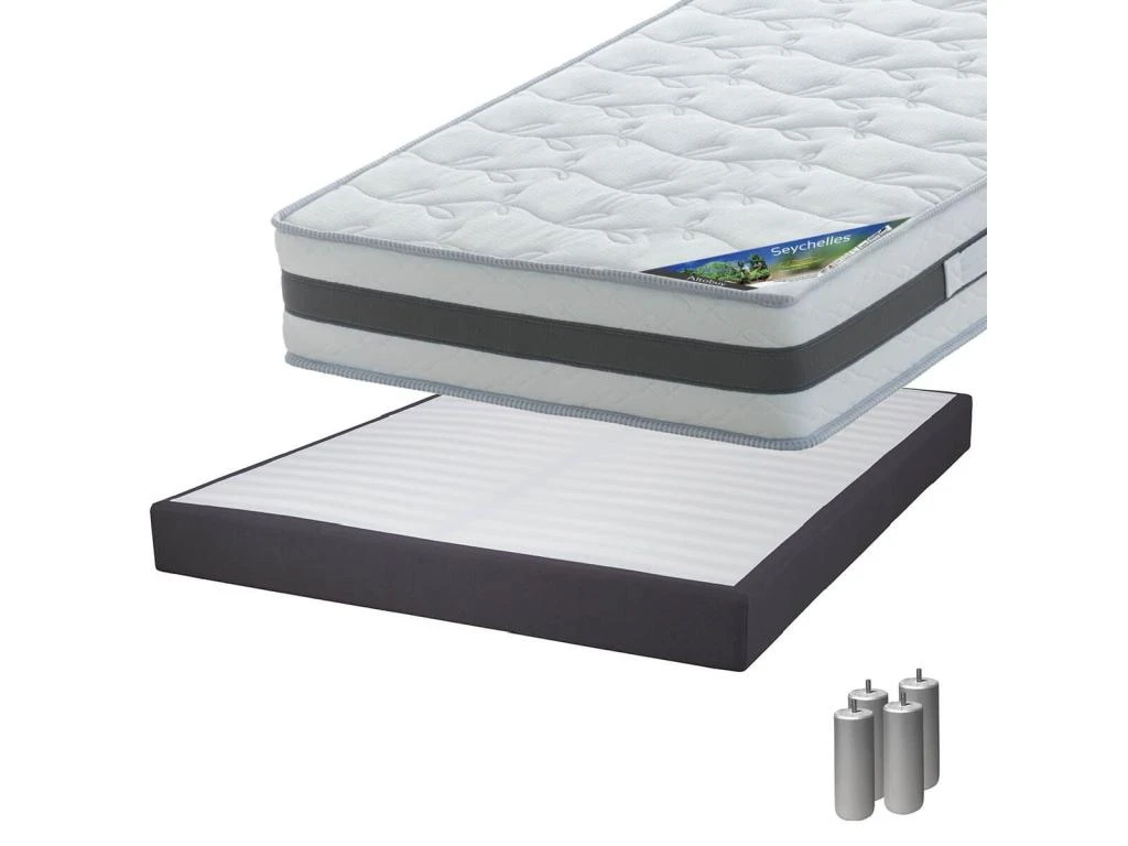 SEYCHELLES - Pack Matelas 140x190 + Sommier Tapissier Démontable 2x20 Lattes Anthracites + Pieds Argent 15cm 3 SEYCHELLES - Pack Matelas 140x190 + Sommier Tapissier Démontable 2x20 Lattes Anthracites + Pieds Argent 15cm