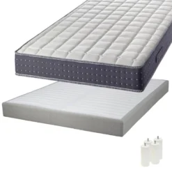 SILHOUETTE - Pack Matelas 140x190 + Sommier Tapissier Démontable 2x20 Lattes Lin + Pieds Blancs 15cm