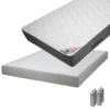 BERMUDES - Pack Matelas 140x190 + Sommier Tapissier Démontable 2x20 Lattes Lin + Pieds Argent 15cm