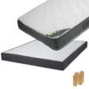 JAVA - Pack Matelas 140x190 + Sommier Tapissier Démontable 2x20 Lattes Anthracites + Pieds Bois 15cm -Sominova Soldes Boutique ensemble matelas sommier 10840655