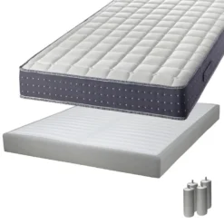 SILHOUETTE - Pack Matelas 140x190 + Sommier Tapissier Démontable 2x20 Lattes Lin + Pieds Argent 15cm