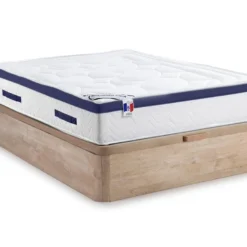 Ensemble Literie 140 X 190 Cm - Sommier Coffre Naturel Clair + Matelas Ressorts Ensachés - MARQUIS De DREAMEA PLAY