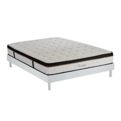 Ensemble Matelas Emeraude Mousse Accueil Mémoire Moelleux 24 Cm Et Sommier Bois Blanc - 160x200cm