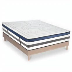 Ensemble Matelas Quintessence Mousse Haute Densité Accueil Mémoire Cocooning 30cm Et Sommier Bois 160x200cm