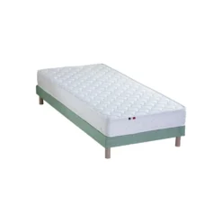 Ensemble Matelas Accueil Latex 3 Zones INITIAL - Bi Confort Mousse & Latex + Sommier - Made In France Dimensions - 90 X 190 Cm, Sommier - Vert Celadon