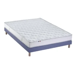 Ensemble Matelas 100% Latex 5 Zones ORIGINEL + Sommier - Spécial Dos Sensible - Fabriqué En France Dimensions - 140 X 190 Cm, Sommier - Bleu Denim