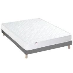 Ensemble Matelas Accueil Latex 3 Zones INITIAL - Bi Confort Mousse & Latex + Sommier - Made In France Dimensions - 140 X 190 Cm, Sommier - Gris Chiné