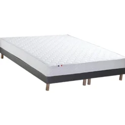 Ensemble Matelas Accueil Latex 3 Zones INITIAL - Bi Confort Mousse & Latex + Sommier - Made In France Dimensions - 2x80 X 200 Cm, Sommier - Gris Chiné