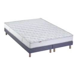 Ensemble Matelas 100% Latex 5 Zones ORIGINEL + Sommier - Spécial Dos Sensible - Fabriqué En France Dimensions - 2x80 X 200 Cm, Sommier - Bleu Denim
