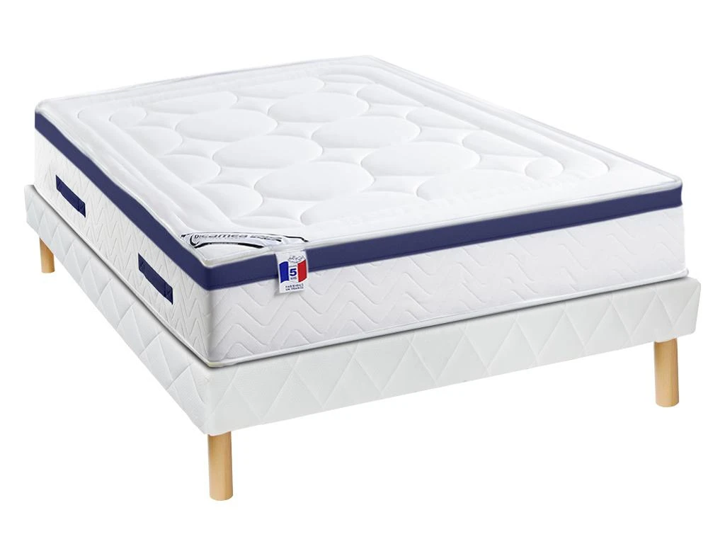 Ensemble Sommier + Matelas Ressorts Ensachés Mémoire De Forme Dessin Placé MARQUIS De DREAMEA - ép. 30cm - 160 X 200 Cm - Bleu 3 Ensemble Sommier + Matelas Ressorts Ensachés Mémoire De Forme Dessin Placé MARQUIS De DREAMEA - ép. 30cm - 160 X 200 Cm - Bleu