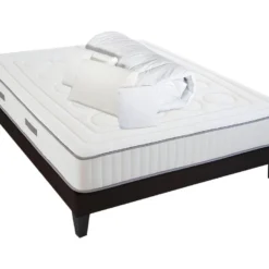 OLYMPE LITERIE | Pack Prêt à Dormir CRISTAL 160x200 Cm | Matelas Mémoire De Forme + Sommier Bois + Accessoires