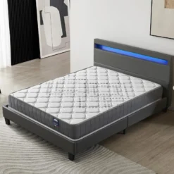 Ensemble Matelas Ressorts Ensachés + Lit Avec Tête De Lit 140x200cm-Epaisseur 20cm Accueil MousseHD