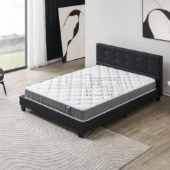 Ensemble Matelas + Lit Avec Tête De Lit 120x190 Cm, Eliha 20cm D’épaisseur Mousse Haute Densité