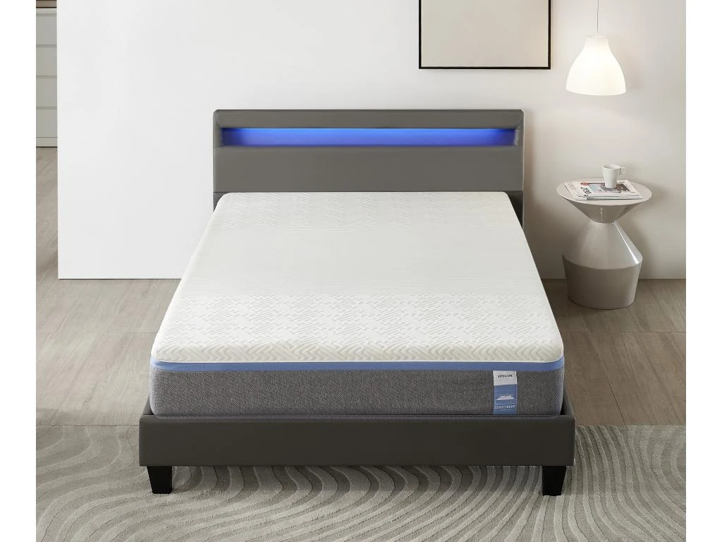 Ensemble Matelas Mousse + Lit Avec Tête De Lit 140x200cm Epaisseur 28cm Souple Accueil Latex Naturel 4 Ensemble Matelas Mousse + Lit Avec Tête De Lit 140x200cm Epaisseur 28cm Souple Accueil Latex Naturel – Image 2