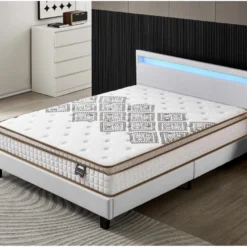 Ensemble Matelas Ressorts Ensachés + Lit Avec Tête De Lit 140x200cm Epaisseur 28cm Accueil MousseHD