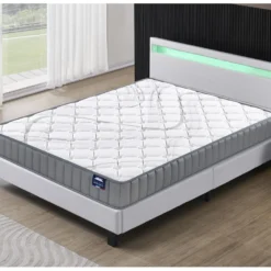 Ensemble Matelas Mousse + Lit Avec Tête De Lit 140x190 Cm, 16cm D’épaisseur Accueil Latex Naturel