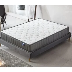 Ensemble Matelas Mousse + Sommier 140x200 Cm, Orionis 16cm D’épaisseur Et Sommier Tissu Gris