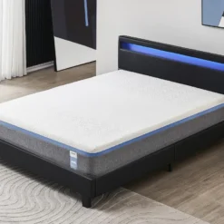 Ensemble Matelas Mousse + Lit Avec Tête De Lit 140x190cm Epaisseur 28cm Souple Accueil Latex Naturel