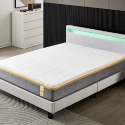 Ensemble Matelas Mousse + Lit Avec Tête De Lit 140x190cm Epaisseur 28cm Ferme Accueil Latex Naturel
