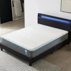 Ensemble Matelas Mousse + Lit Avec Tête De Lit 140x200cm Epaisseur 28cm Equilibré Accueil Latex