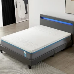 Ensemble Matelas Mousse + Lit Avec Tête De Lit 140x190cm Epaisseur 28cm Equilibré Accueil Latex