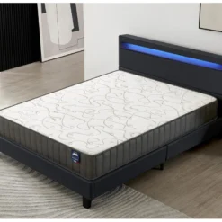 Ensemble Matelas Mousse + Lit Avec Tête De Lit 160x200cm-22cm D’épaisseur Accueil Mémoire De Forme