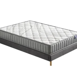 Ensemble Matelas Latex + Sommier Tissu 120x190 Cm, Sirius 16cm D’épaisseur Et Sommier Tissu Gris