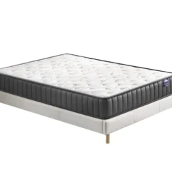 Ensemble Matelas Mousse + Sommier 140x190 Cm, Orionis 16cm D’épaisseur Et Sommier Tissu Blanc