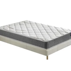 Ensemble Matelas Ressorts + Sommier 180x200cm, Essem 25cm D’épaisseur Et Sommier Tissu Blanc