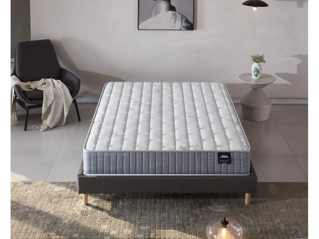 Ensemble Matelas Ressorts + Sommier 120x190cm, Galice 25cm D’épaisseur Et Sommier Tissu Gris 5 Ensemble Matelas Ressorts + Sommier 120x190cm, Galice 25cm D’épaisseur Et Sommier Tissu Gris – Image 3