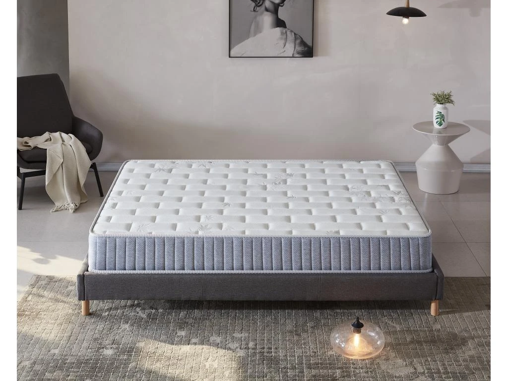 Ensemble Matelas Ressorts + Sommier 120x190cm, Galice 25cm D’épaisseur Et Sommier Tissu Gris 6 Ensemble Matelas Ressorts + Sommier 120x190cm, Galice 25cm D’épaisseur Et Sommier Tissu Gris – Image 4