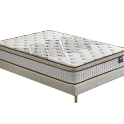 Ensemble Matelas Ressorts + Sommier 140x190cm, Errakis 28cm D’épaisseur Et Sommier Tissu Blanc