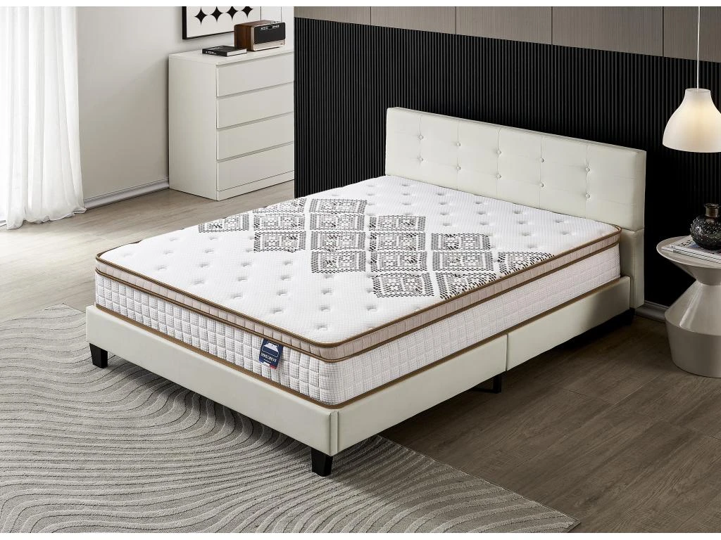 Ensemble Matelas + Lit Avec Tête De Lit 140x190 Cm, Essem 25cm D’épaisseur Mousse Haute Densité 3 Ensemble Matelas + Lit Avec Tête De Lit 140x190 Cm, Essem 25cm D’épaisseur Mousse Haute Densité