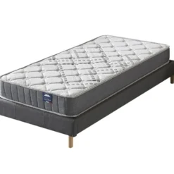 Ensemble Matelas Ressorts + Sommier 90x190cm, Eliha 20cm D’épaisseur Et Sommier Tissu Gris