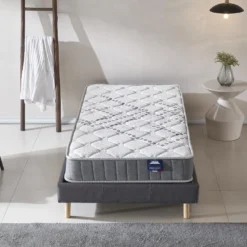 Ensemble Matelas Ressorts + Sommier 90x190cm, Eliha 20cm D’épaisseur Et Sommier Tissu Gris -Sominova Soldes Boutique ensemble matelas sommier 9258903