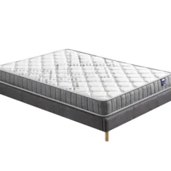 Ensemble Matelas Ressorts + Sommier 120x190cm, Eliha 20cm D’épaisseur Et Sommier Tissu Gris