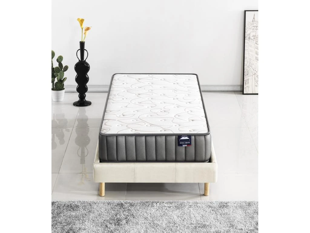 Ensemble Matelas Mousse + Sommier 90x190 Cm, Orionis 22cm D’épaisseur Et Sommier Tissu Blanc 5 Ensemble Matelas Mousse + Sommier 90x190 Cm, Orionis 22cm D’épaisseur Et Sommier Tissu Blanc – Image 3